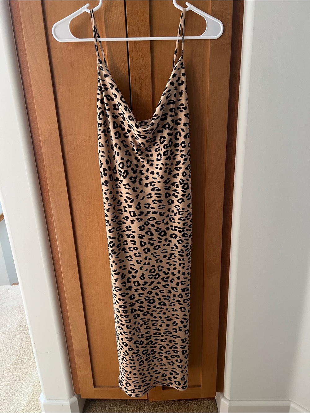 Bardot Leopard-Print Midi Slip Dress in Tan and Black